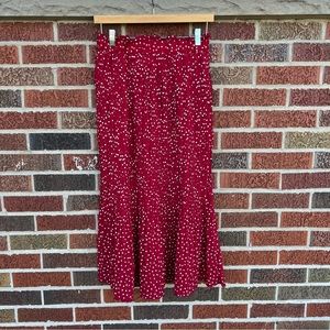 EXL Burgundy and White Dotted Paperbag Waist Pleated Midi Skirt